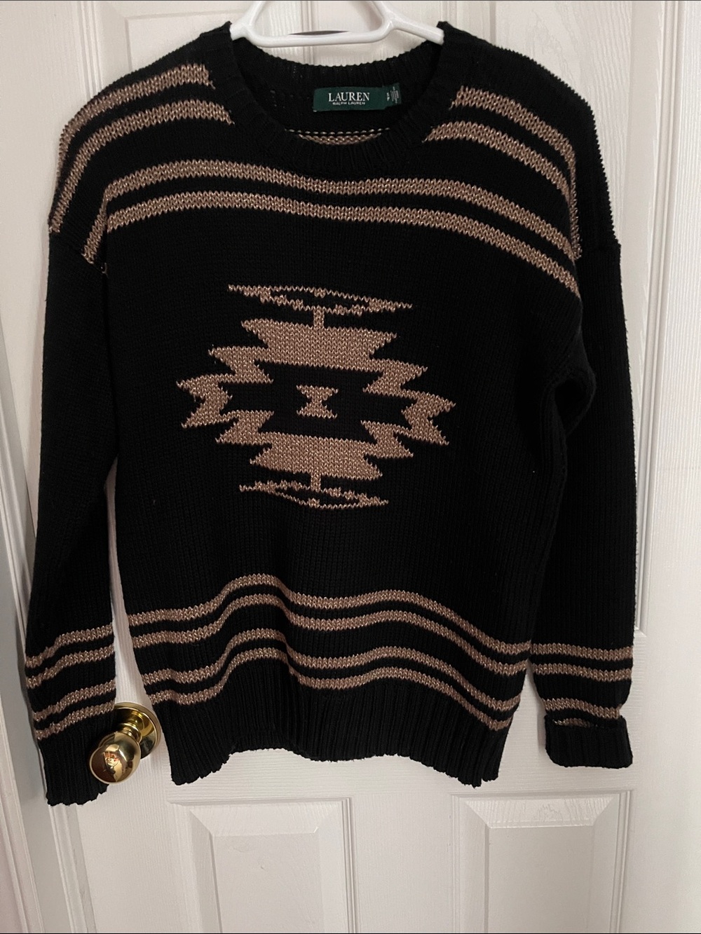 Lauren Ralph Lauren Black and Tan Aztec Crewneck Sweater